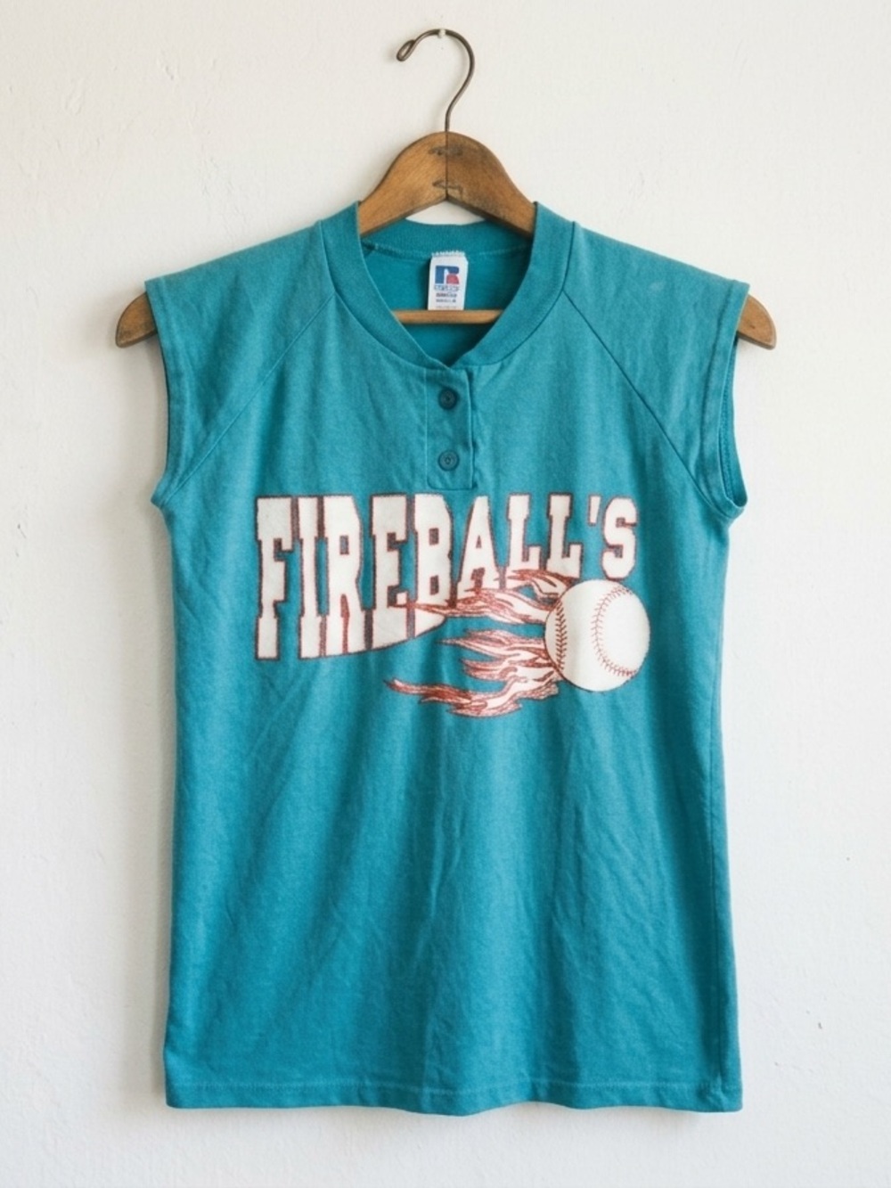 Vintage Russell Athletic Baseball Sleeveless Jersey Shirt Fireball’s Women’s S